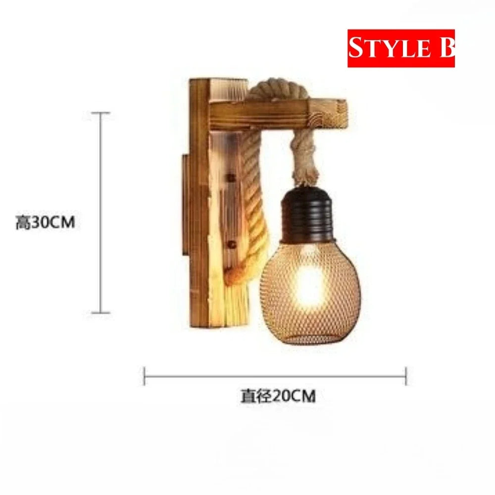 1pcs wood wall lamp vintage sconce lights fixture e27 bedside retro dining room bedroom light room decor - 201949-d