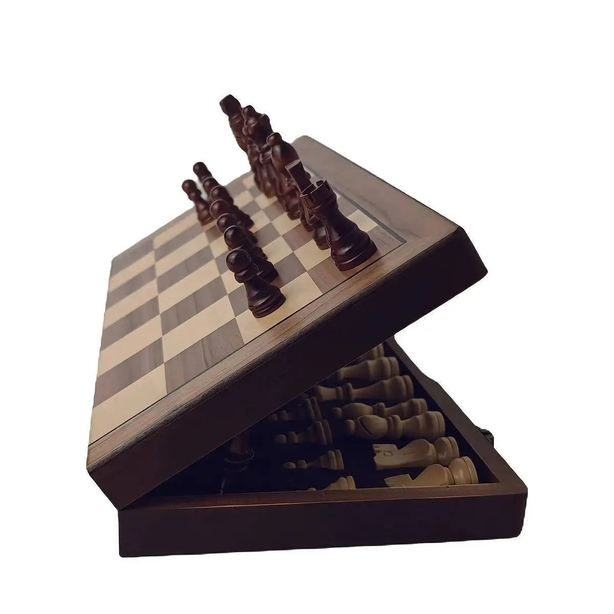 Wooden chess set 39cm/15.35inch magnetic with 2 additional queens folding portable travel board suitable for tournament