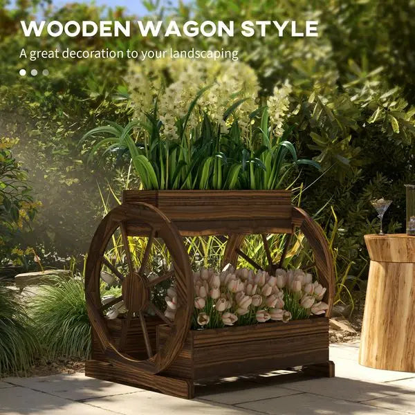Outsunny 3-tier wooden wagon planter box raised garden bed for vegetables flowers herbs durable brown 25 x 21 24