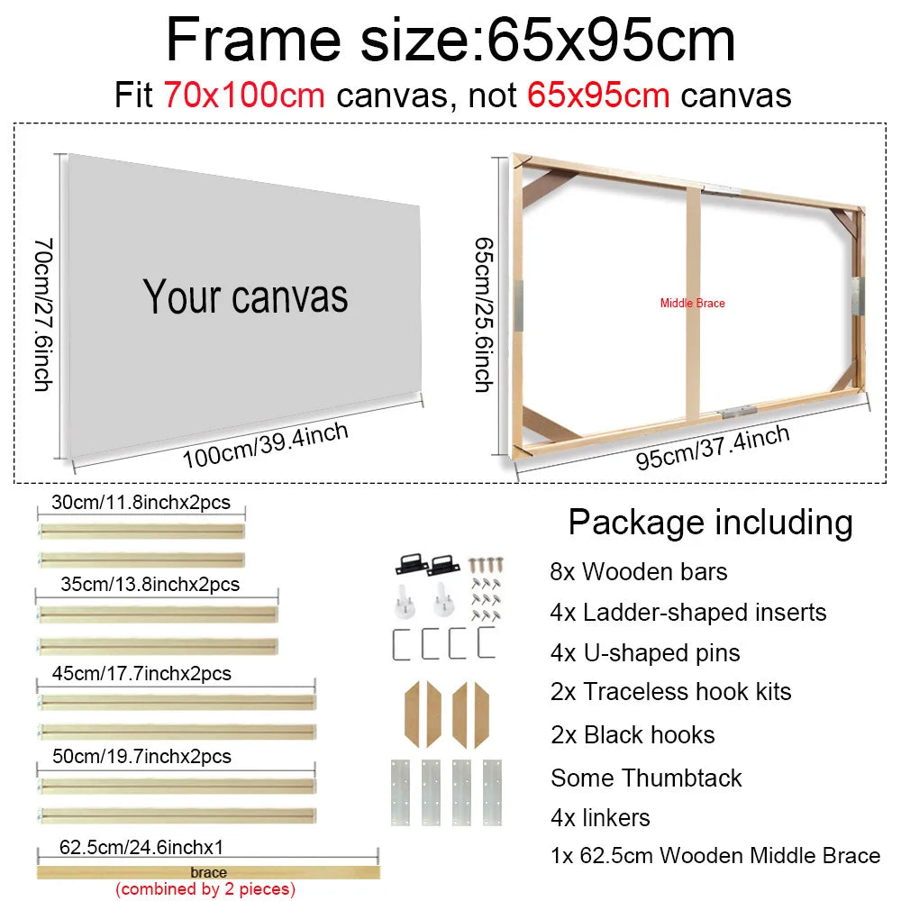 65x95cm wooden frame for 70x100cm canvas prints diamond painting kit picture and poster wood bars wall home decor