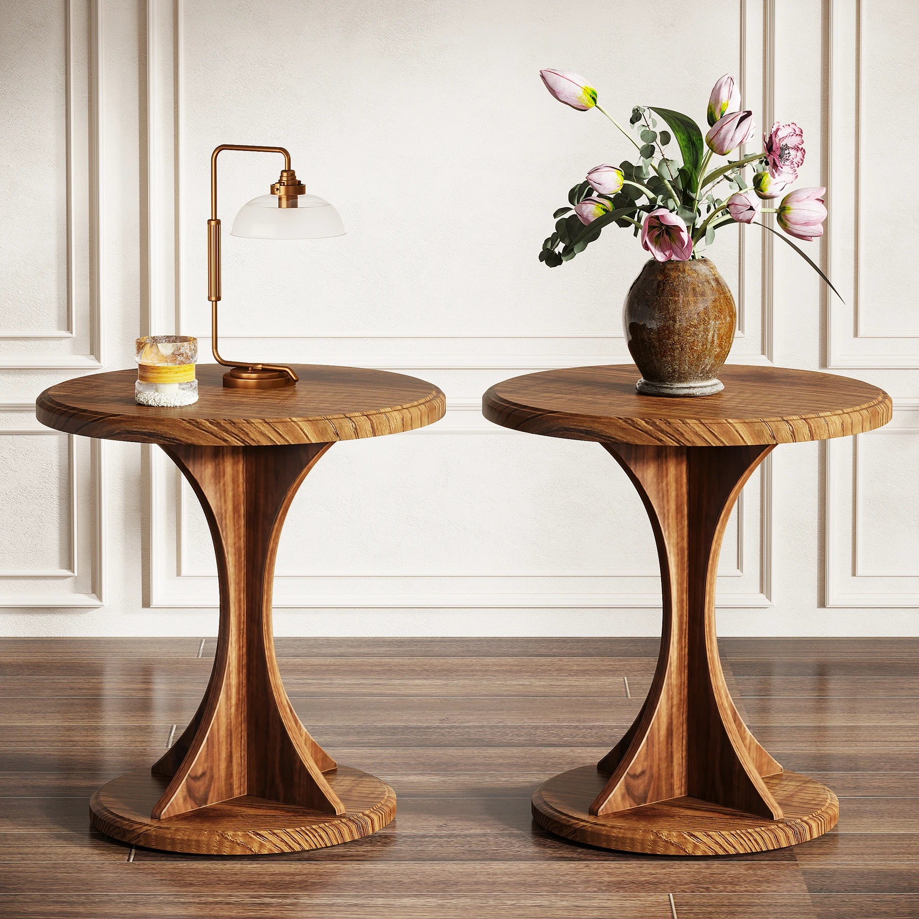 Tribesigns round end side table: wood small sofa chair table for living room mid-century bedside nightstand bedroom