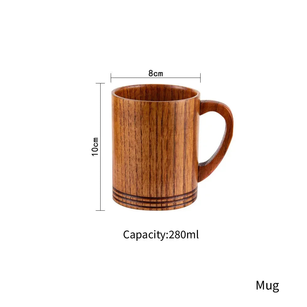 Jujube wooden handmade water coffee mug cup tea beer juice milk mugs drink cups with handle retro gift - as picture