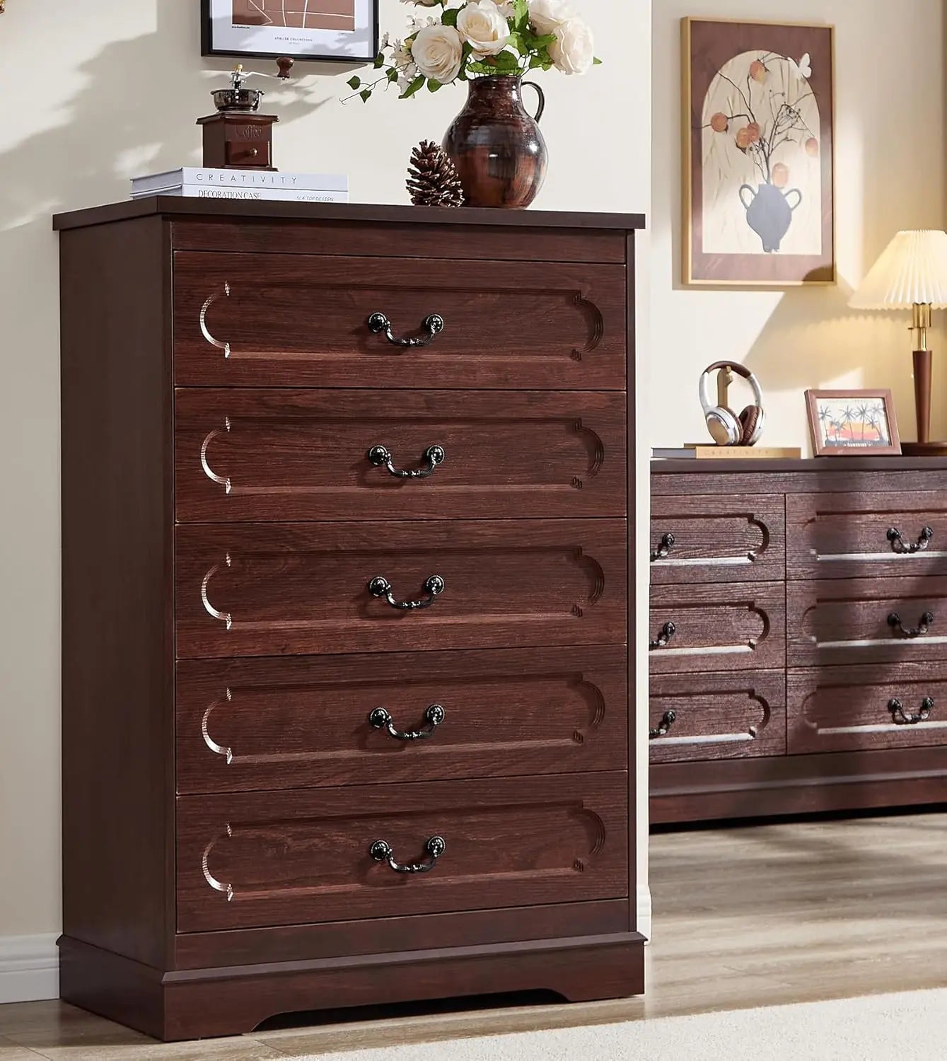 Dresser for bedroom farmhouse cherry wood chest of drawers rustic wide dressers