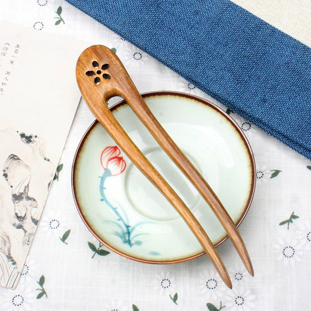 Simple chinese hair sticks wooden u shaped forks for women bun maker hairpins accessories retro fashion headpieces