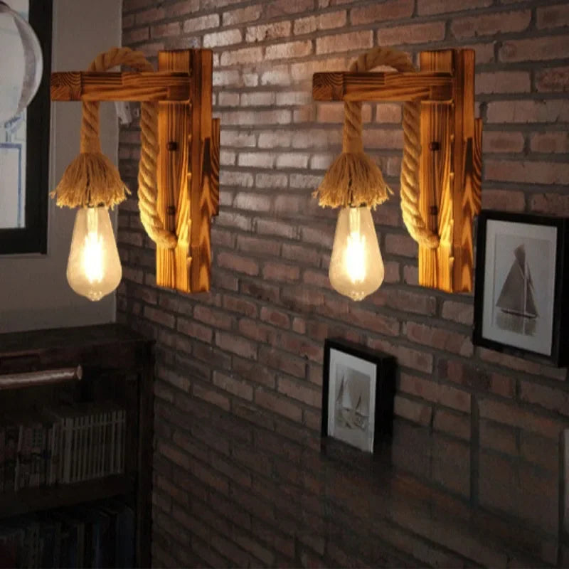 American country wood wall lamp personalized solid retro old living room aisle balcony corridor decorative