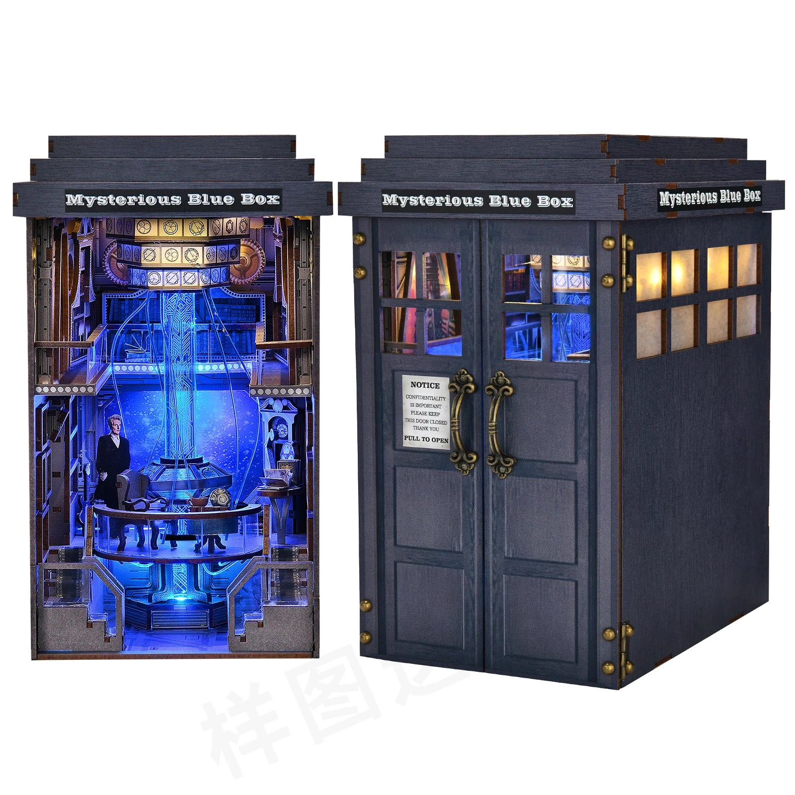 Diy book nook bookshop kit mysterious telephone booth wooden dollhouse with light bookshelf insert 3d puzzle decor