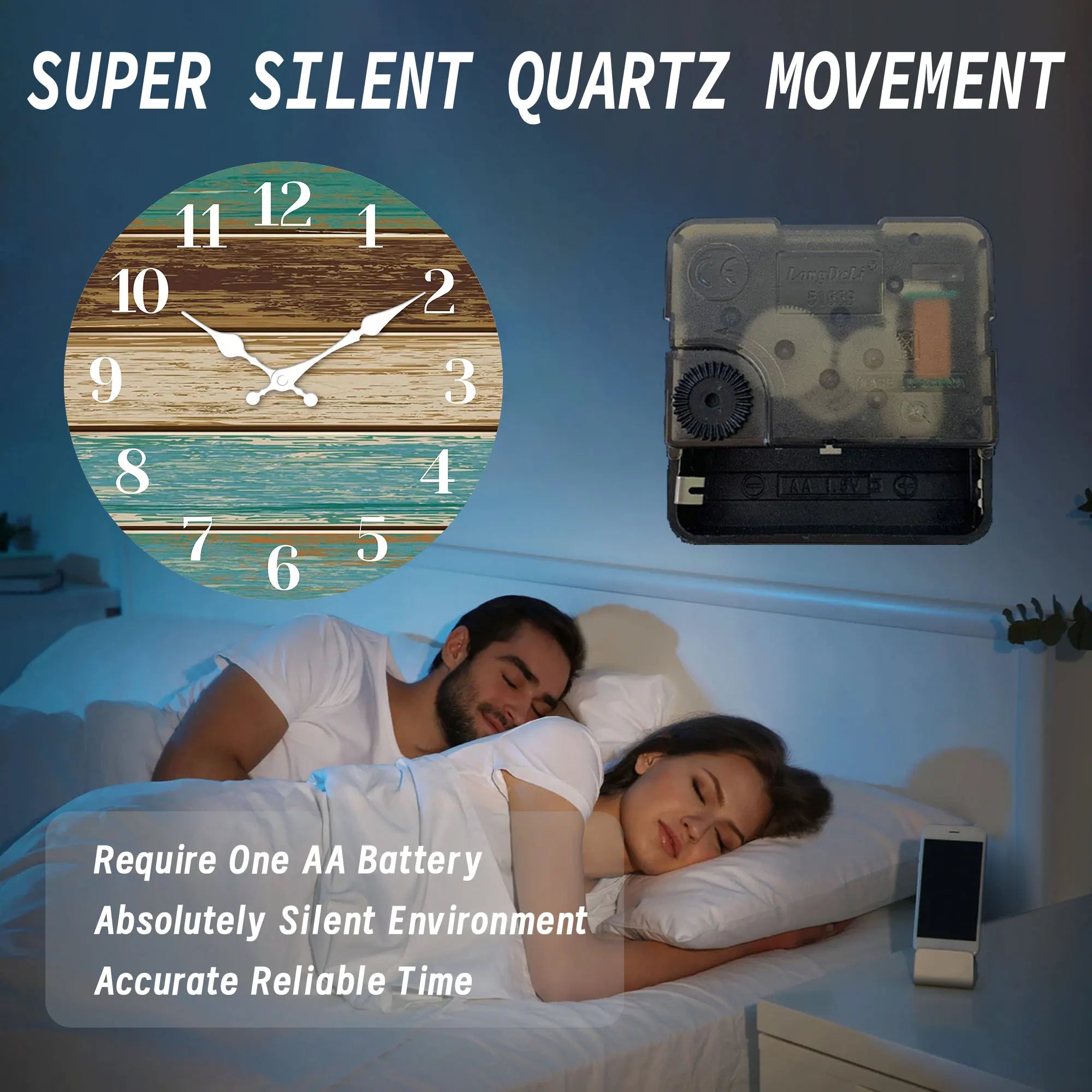 1pc wooden veneer wall clock retro blue and brown wood texture design home mute coast sea theme cl