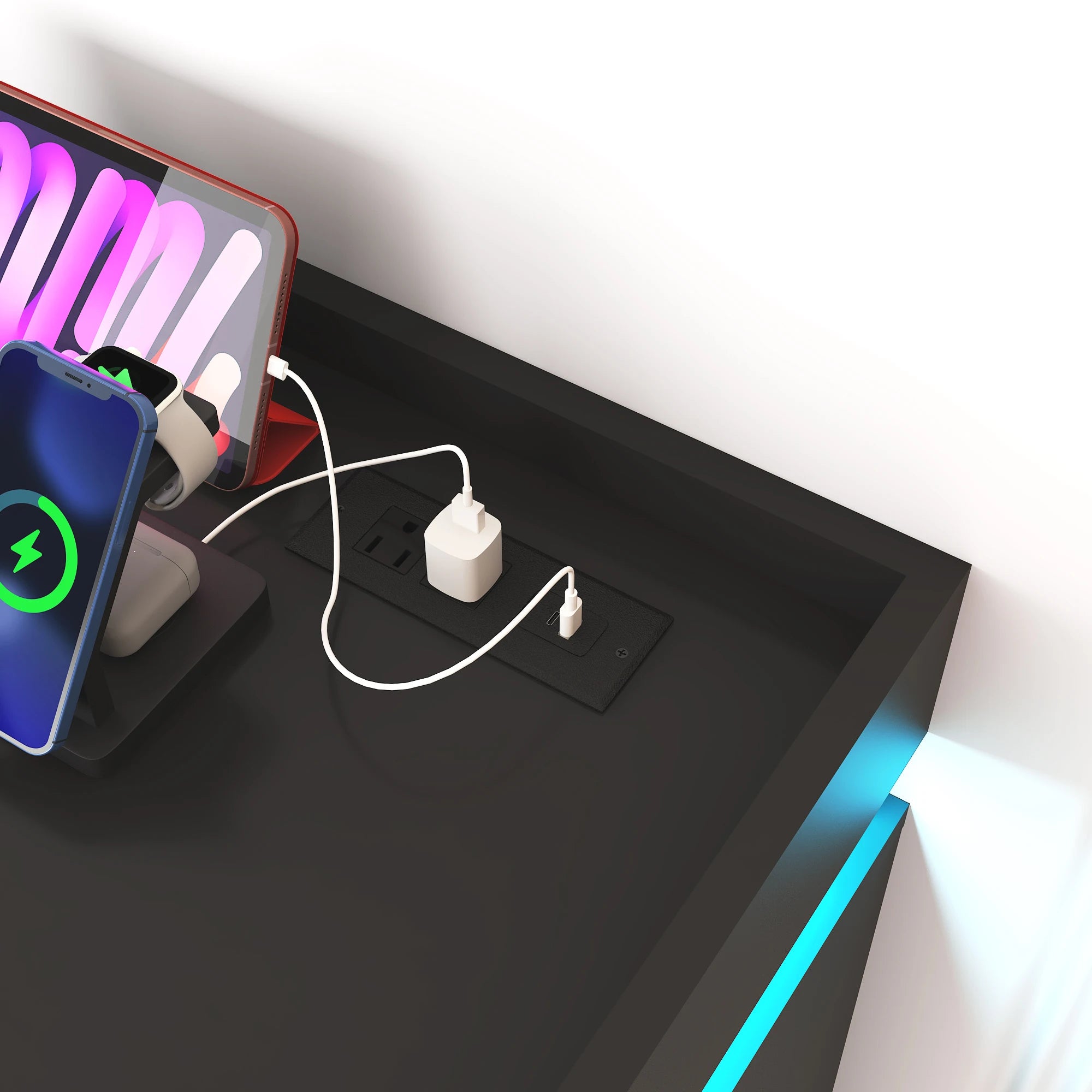 8 drawer dresser with led light modern chest of drawers for closet 47’’ wide organizer cabinet bedroom living room