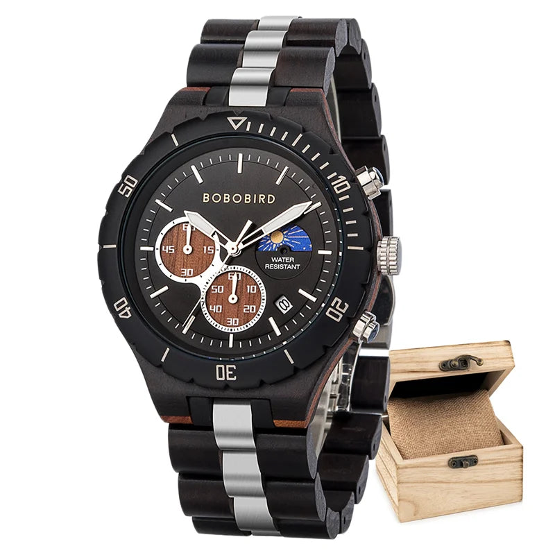 Bobo bird watches for men dynamic display of the sun and moon original luxury wooden watch environmental design