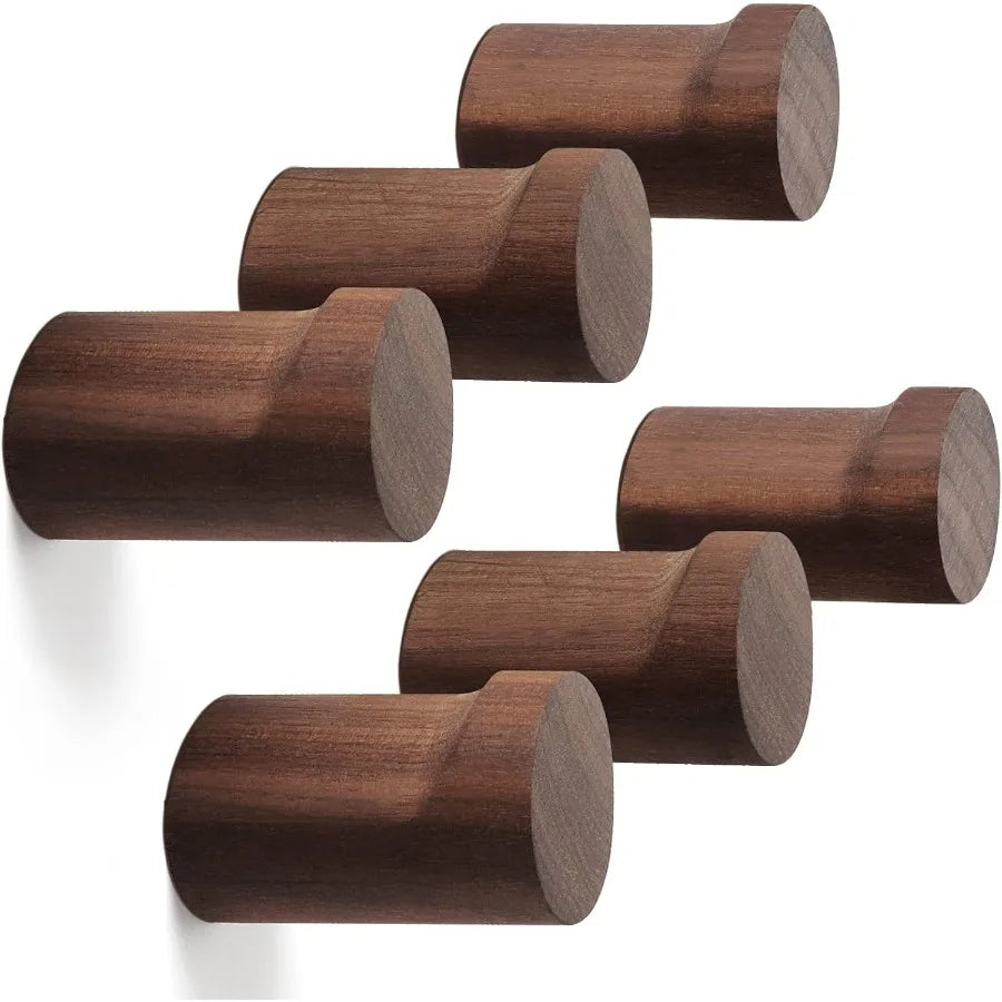 Wood wall hooks 6 pack natural wooden coat mounted handmade rustic hat heavy duty entryway hangers for ha - united
