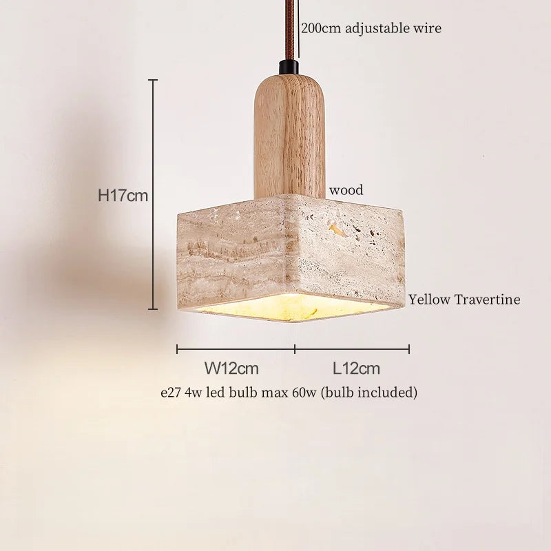 Iwhd vintage wabi sabi led pendant lights kitchen island bedroom living room loft wood yellow travertine hanging lamp