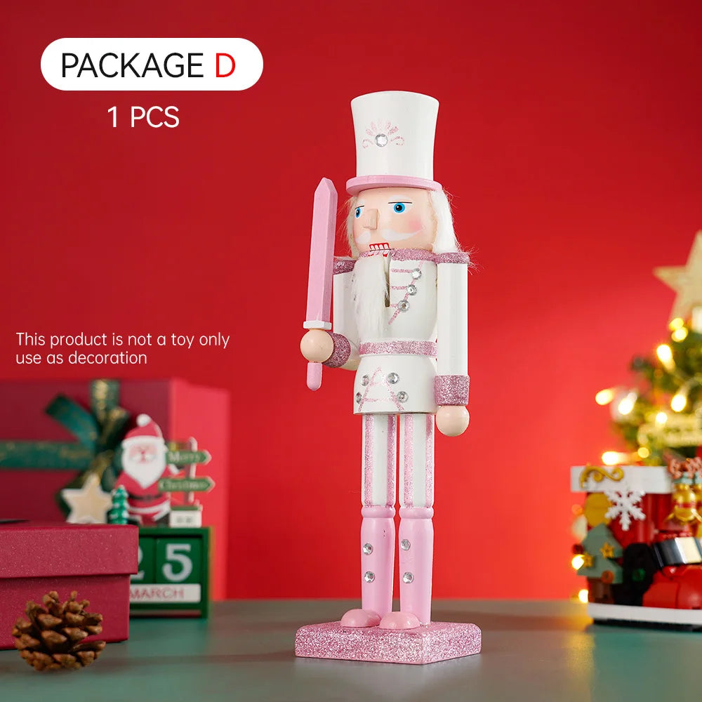 Nutcracker wooden 30cm solider figurine puppet pink glitter soldier doll toy handcraft ornament christmas home office