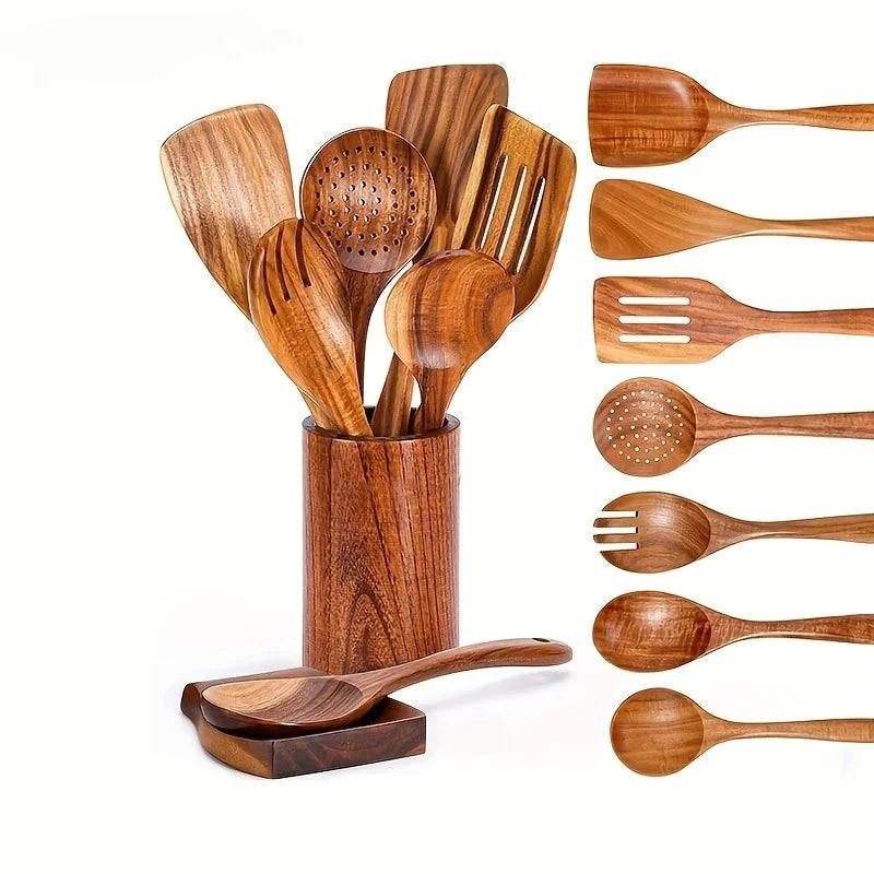9pcs-wooden-spoons-for-cooking-wooden-utensils-for-cooking-with-utensils-holder-teak-wooden-kitchen-utensils-set-2