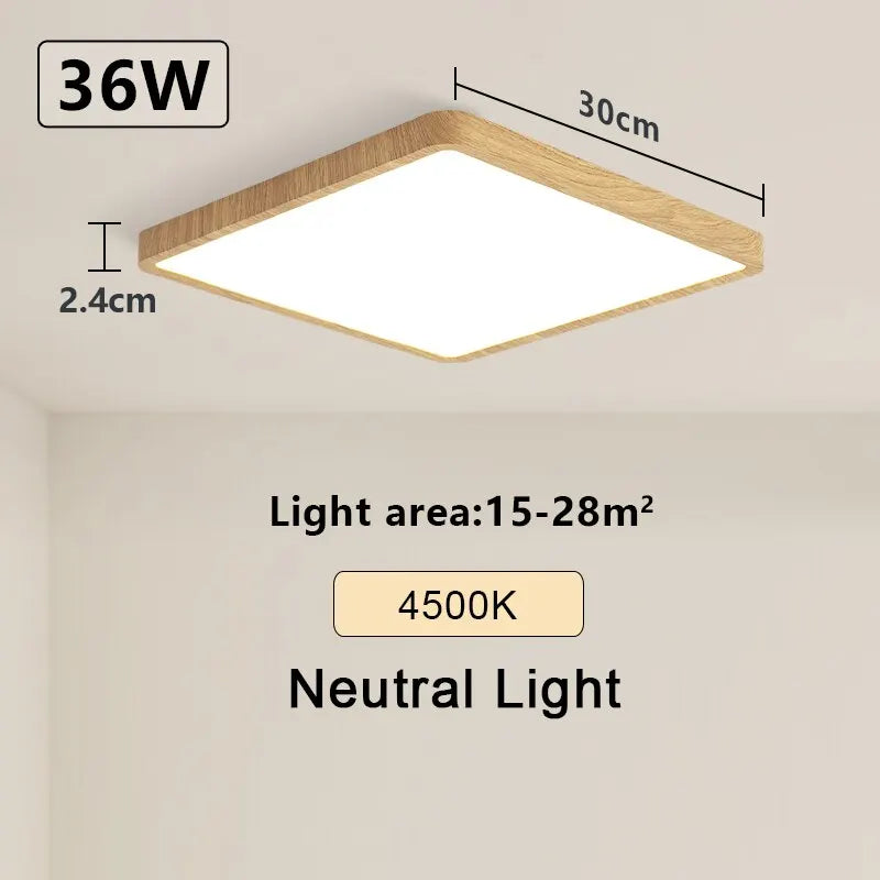 Tuya smart ceiling lamp 36w wood grain square design led light with alexa google voice control for home - neutral light