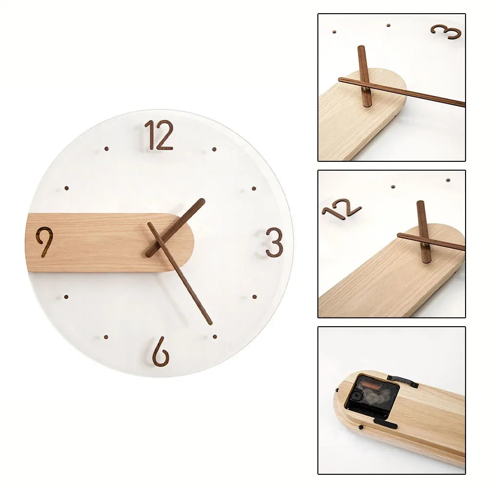 Nordic style silent scan movement clock solid wood creative wall 12in diameter black walnut material
