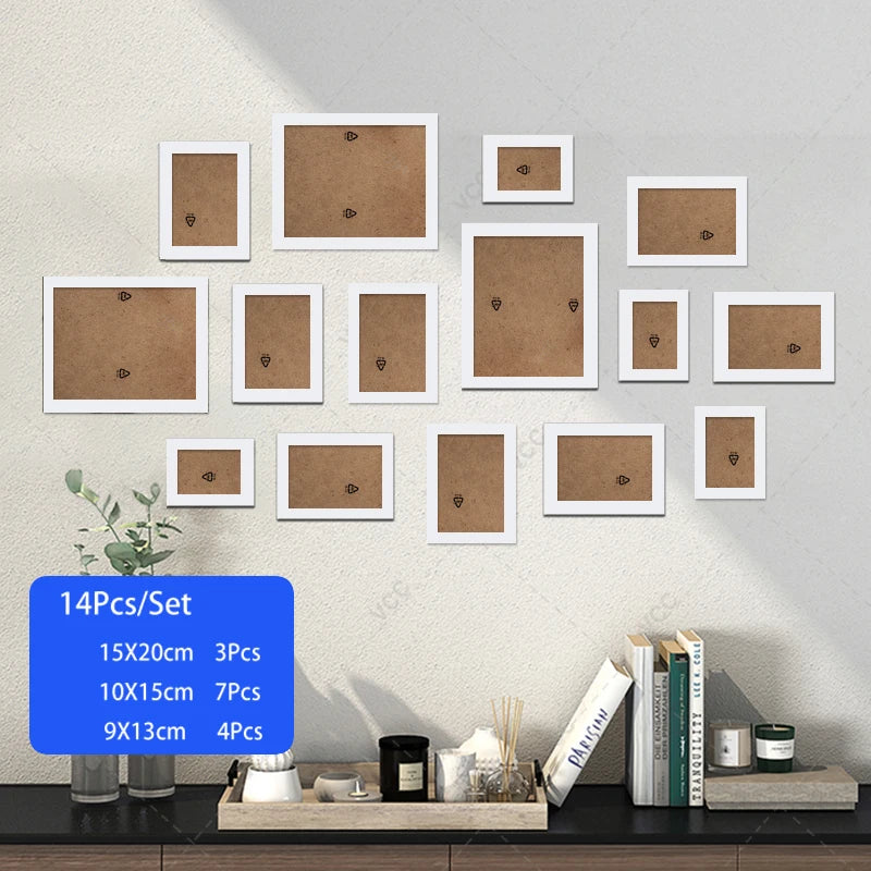 14/19pcs photo frames for pictures wall picture frame wooden hanging decor wedding party home decoration - white photo