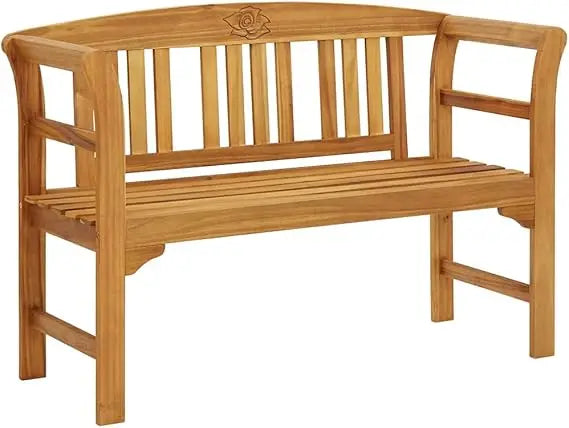 Solid acacia wood outdoor patio bench with engraved rose design for comfortable indoor and seating - brown / united