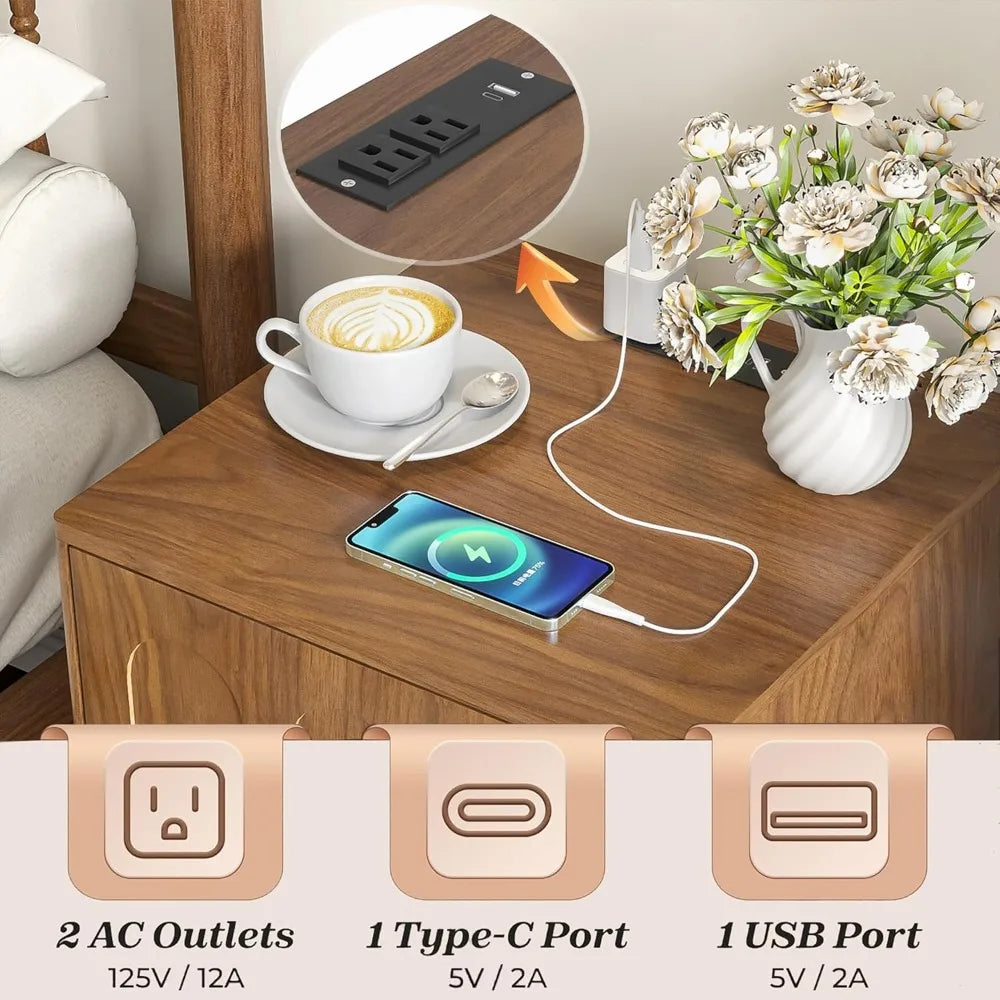 Nightstands set of 2 15.74’’ wide night stand with drawer and open storage mid-century modern wooden bed side table