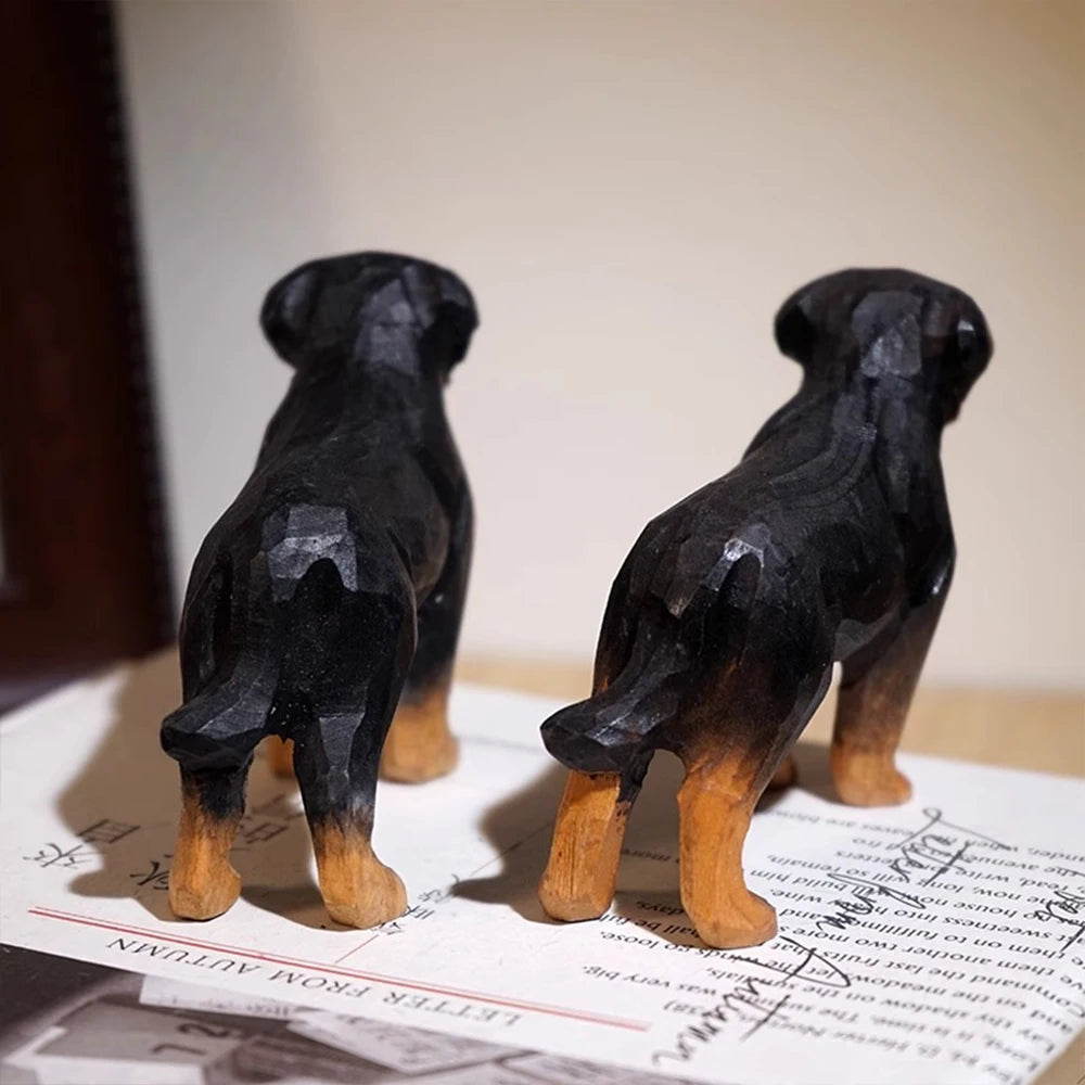 Handcrafted wood carving dog statue rottweiler figurines dog sculpture for room christmas gift handsome realistic