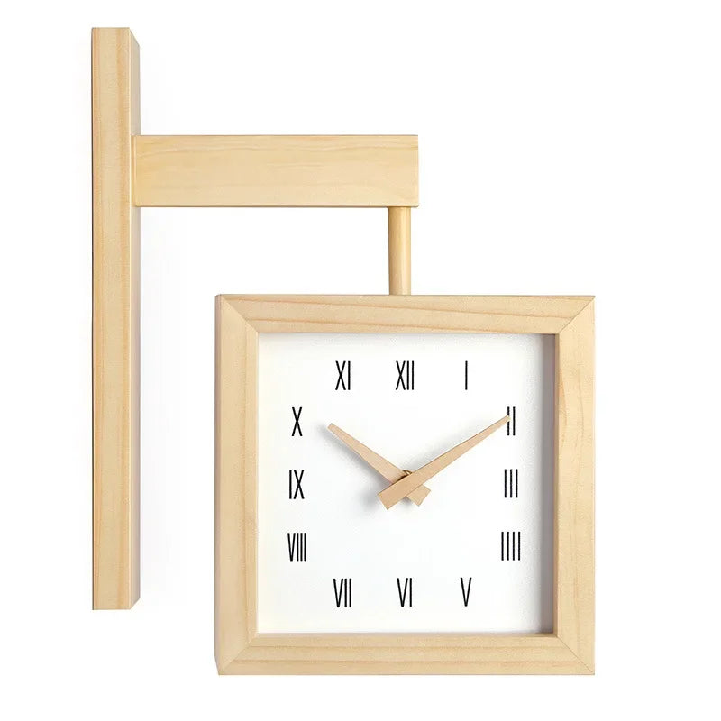 Wooden double sided wall clocks silent corner japanese style interior room decorative framework desk decorations