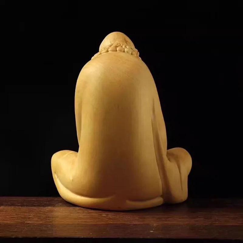 Wooden meditation small statue of bodhidharma ancestor solid wood carving modern art sculpture home decoration