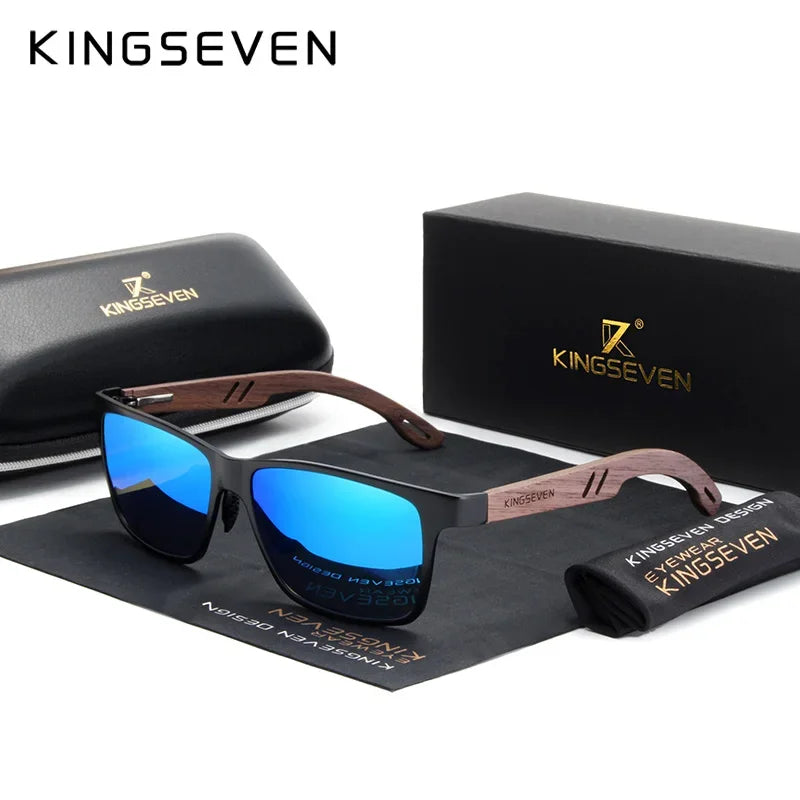 Kingseven aluminum handmade walnut wooden sunglasses men high quality polarized sun glasses for women anti-glare mirror