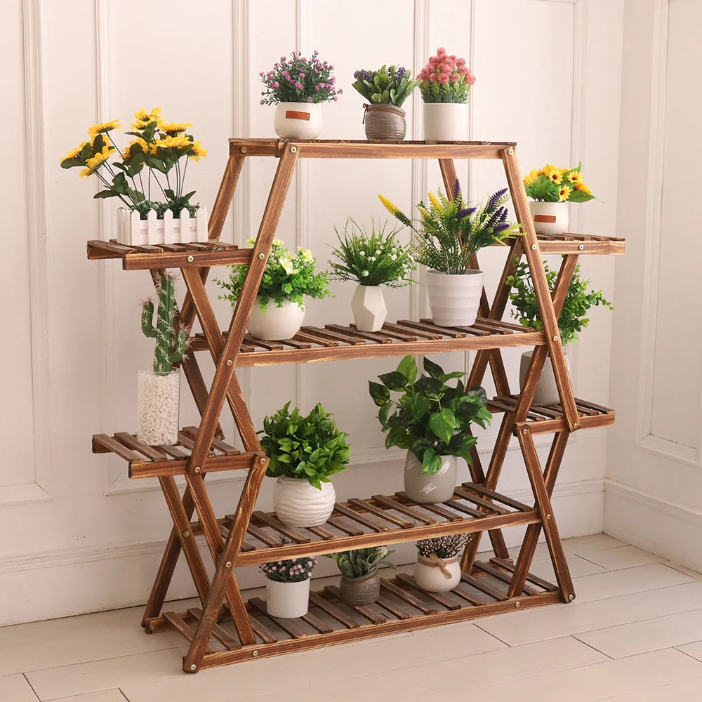 Extra large multi tier wood flower rack plant stand bonsai shelf indoor outdoor
