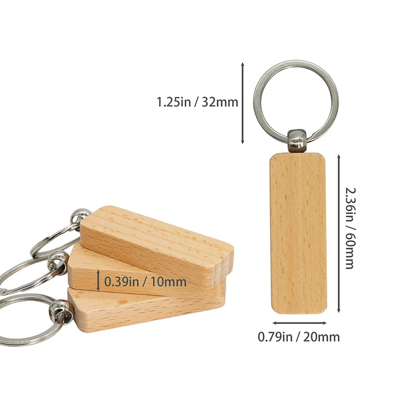 40 pcs diy blank wooden keychain slender rectangle key ring - rectangle - chain