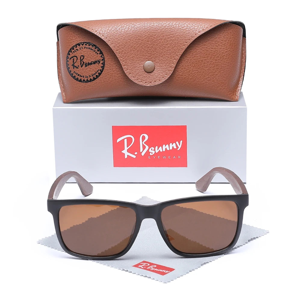 Rbsunny wood sun glasses man natural walnut sunglasses women eyeglasses polarizing uv protection eyewear - brown