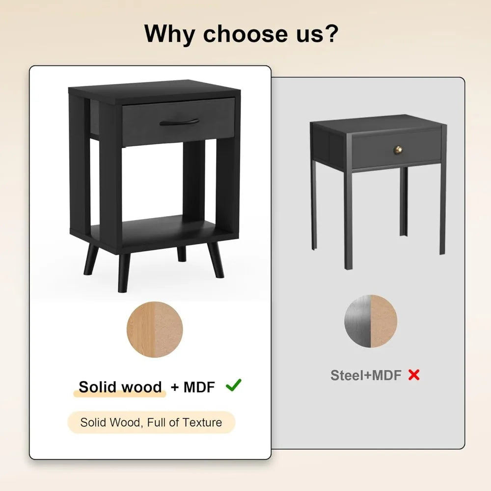 Set of 2 with fabric storage drawer and open wood shelf,side table for bedroom,night stand bedroom