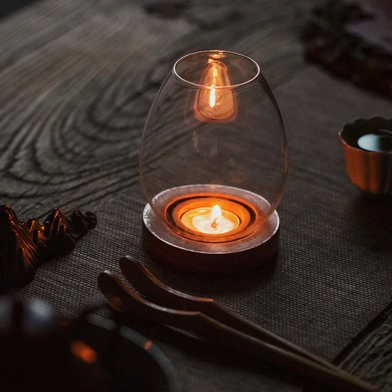 Transparent glass candlestick chinese decoration romantic candlelight dinner zen retro home windproof candle cover