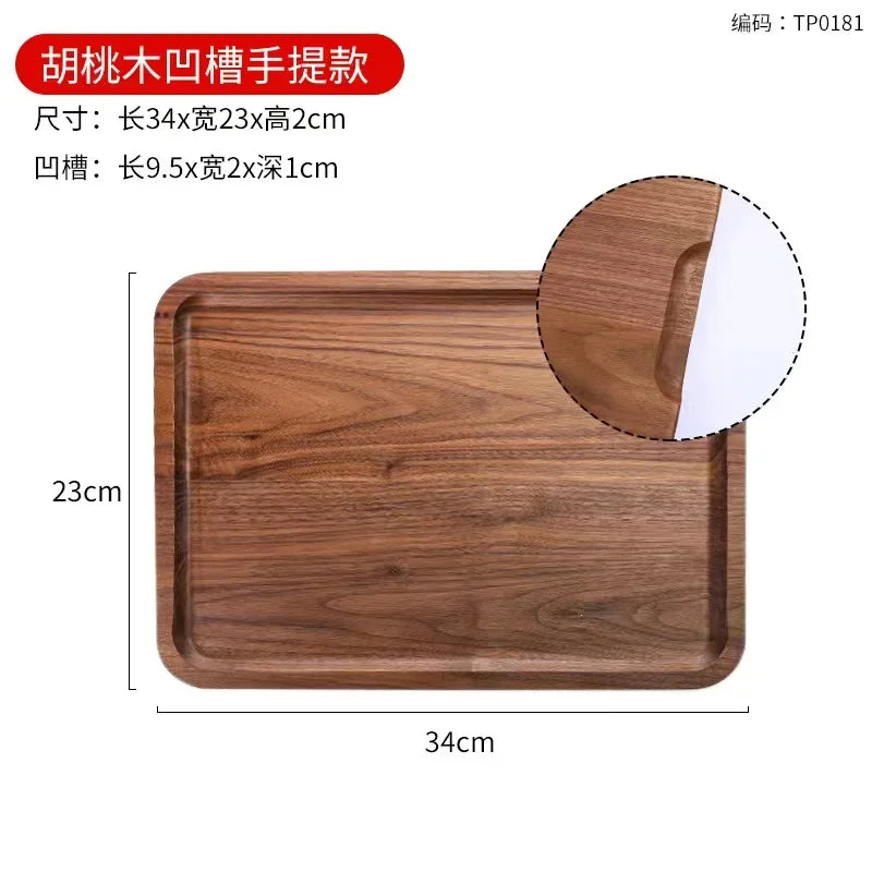 Wooden food tray walnut tea deluxe serving home tableware storage accessories coffee dessert snack - f 34x23x2cm