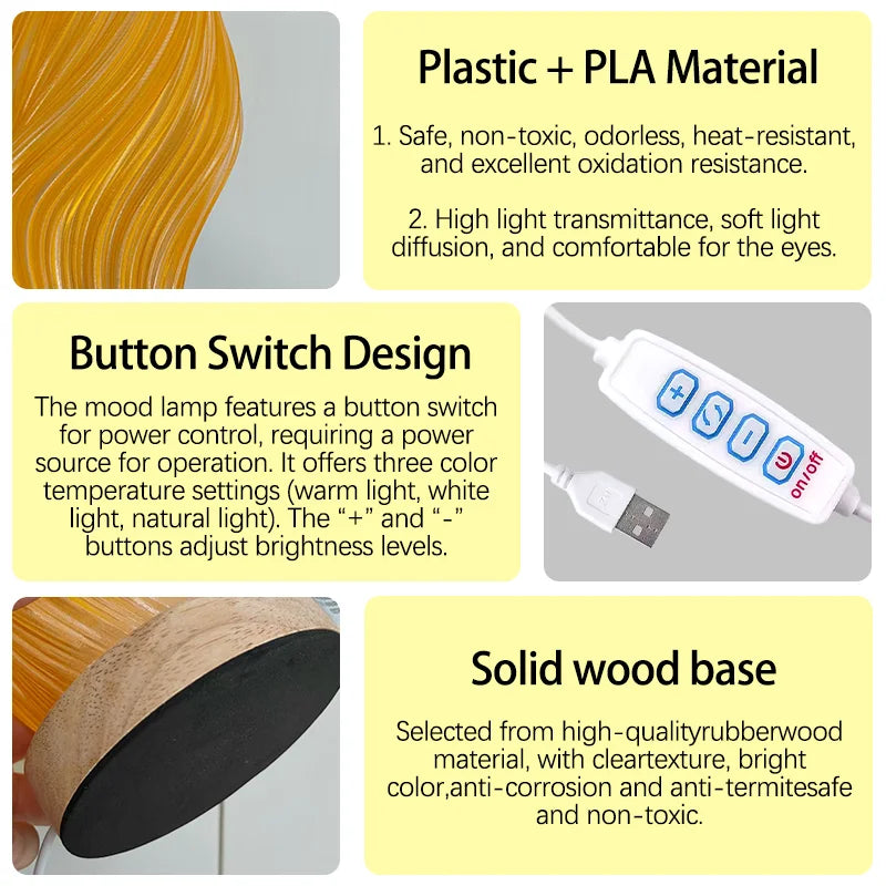 Modern minimalist cream-colored table lamp with wooden base featuring three adjustable color temperatures. Ideal