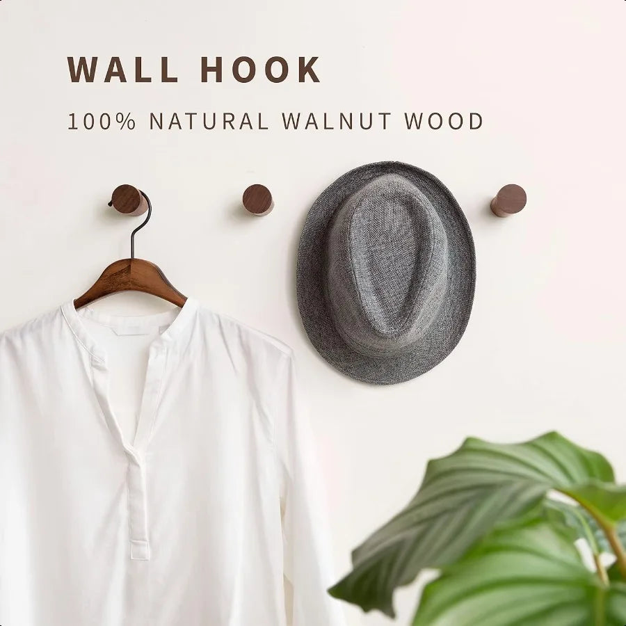 Natural wooden wall mounted hooks pack of 4 modern handmade decorative wood pegs minimalist for hanging hat coats black