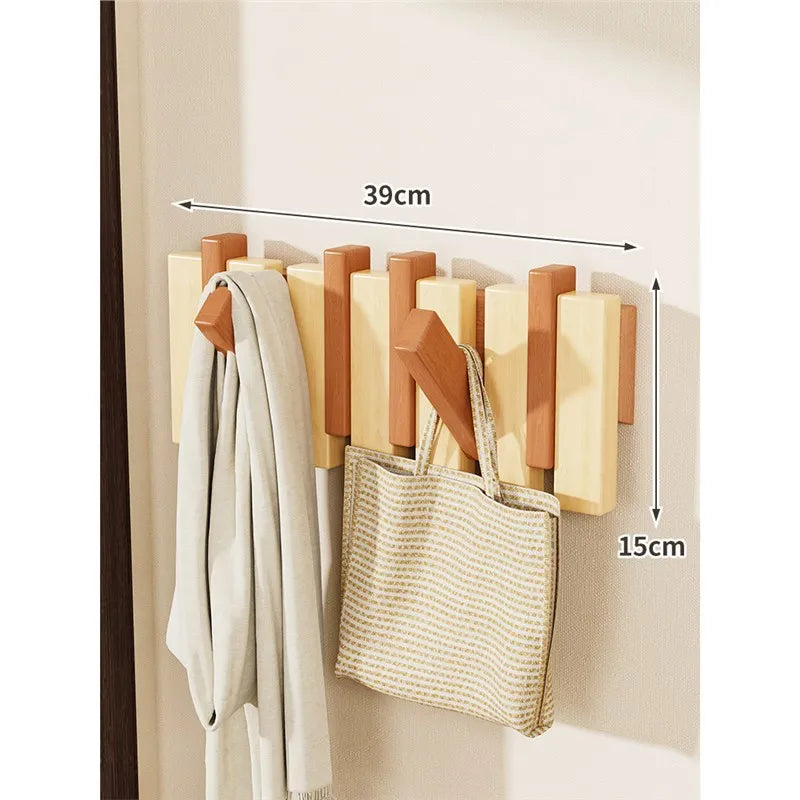 Wood piano key hanger - wall/door mount hidden hooks holder - entryway decor no-drill - hanging wall rack - g3