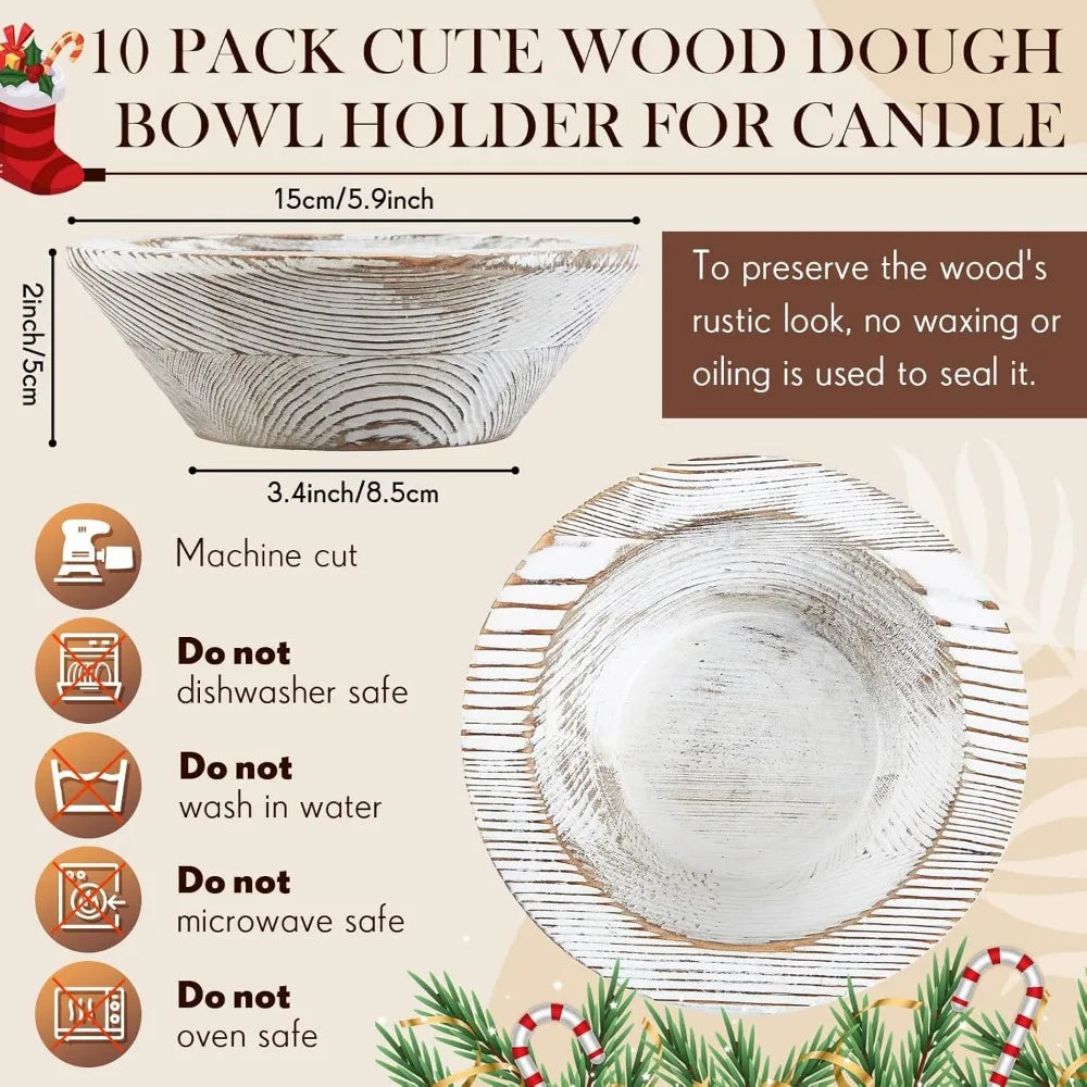 Wooden dough bowls set of 10 for candle making passover vintage round carved wood ideal diy crafts home decoration