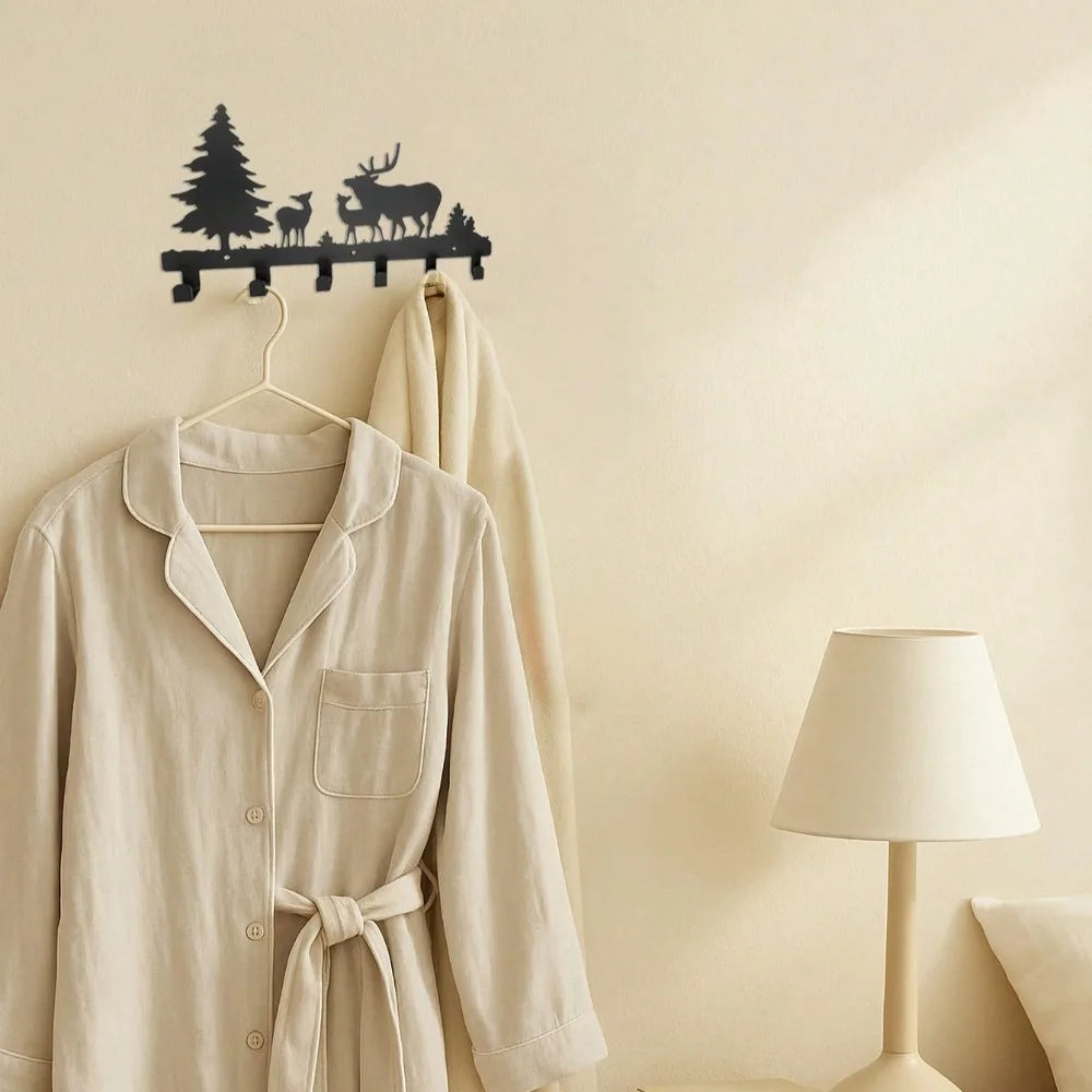 Rustic wooden coat rack with bear & deer hooks - wall mounted tree branch design for towels jackets | farmhouse