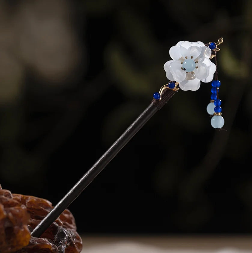 Wood tassel step shaking hairpin chopstick hair stick ancient ornament pan headdress flower styling accessories gifts