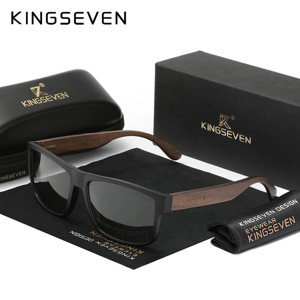 Kingseven wooden polarized sunglasses man black walnut tr90 frame rectangle glasses woman uv400 outdoor anti-glare