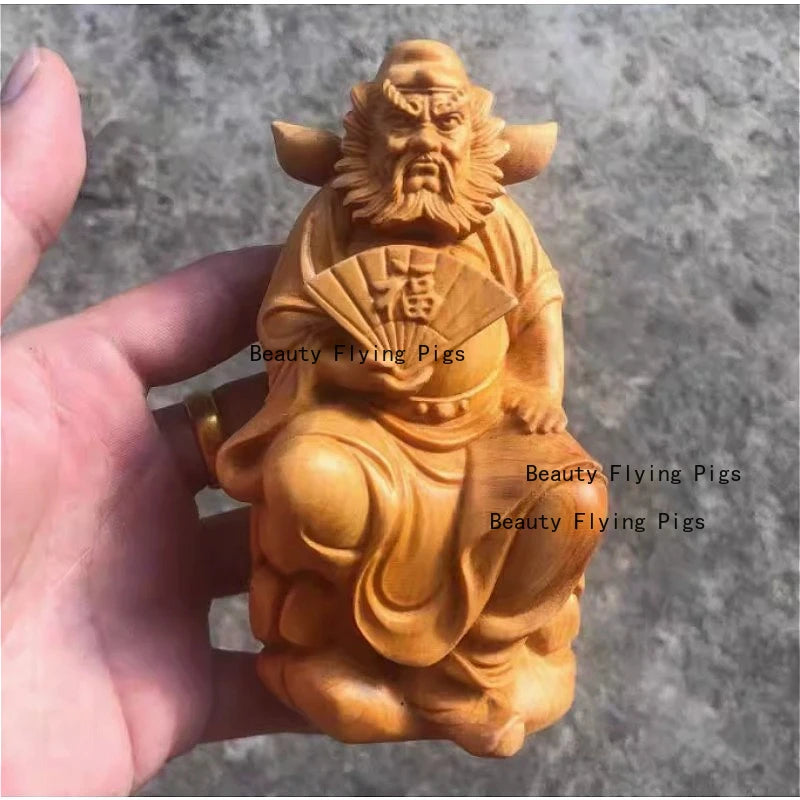 1pc wooden statue of zhong kui exorcist figure home decoration office feng shui sculpture ornaments - 12x7x4.5