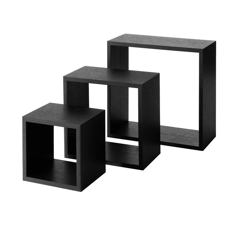 Modern black wood cube shelf set stylish floating storage easy installation home office décor 3 piece holds 5lbs each