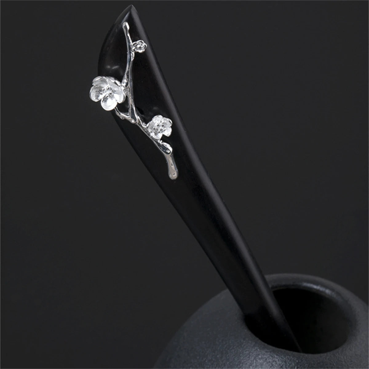 New 100% s925 pure silver women’s men retro hairpin ebony wood magnolia blossom chinese style hanfu hair accessories