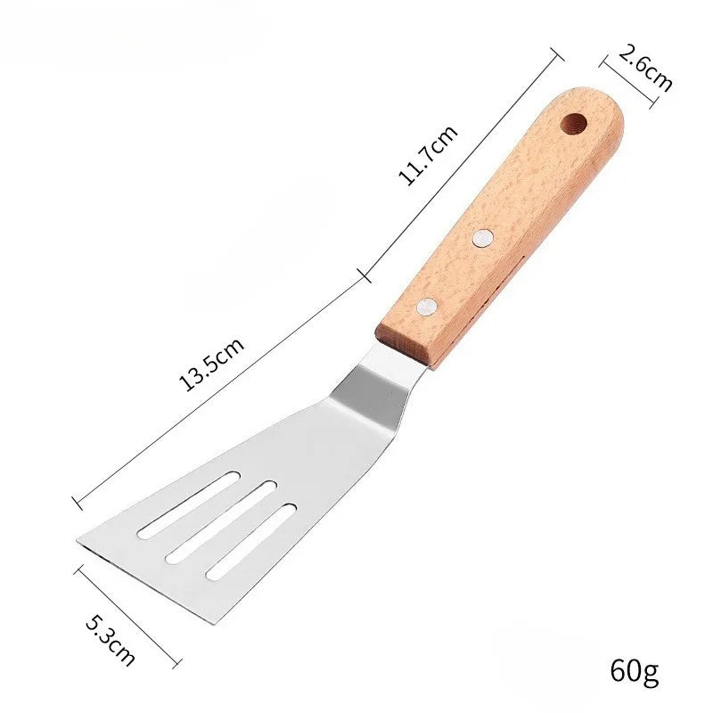 Stainless steel wooden handle cooking spatula steak pancake frying shovel teppanyaki scraper barbecue tool kitchen