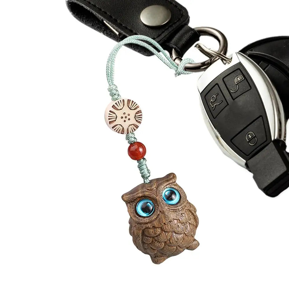 Owl wooden keychain portable fashionable phone charm decor pendant for women men bag key accessories gift keyring