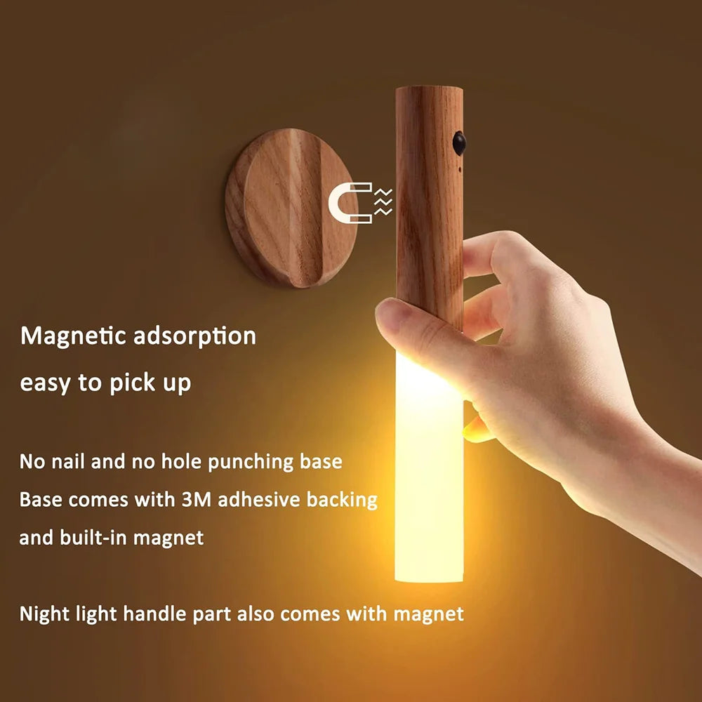 Rechargeable wall sconces magnetic lightsnight light motion sensor night lights wooden lighting for bedroom stair