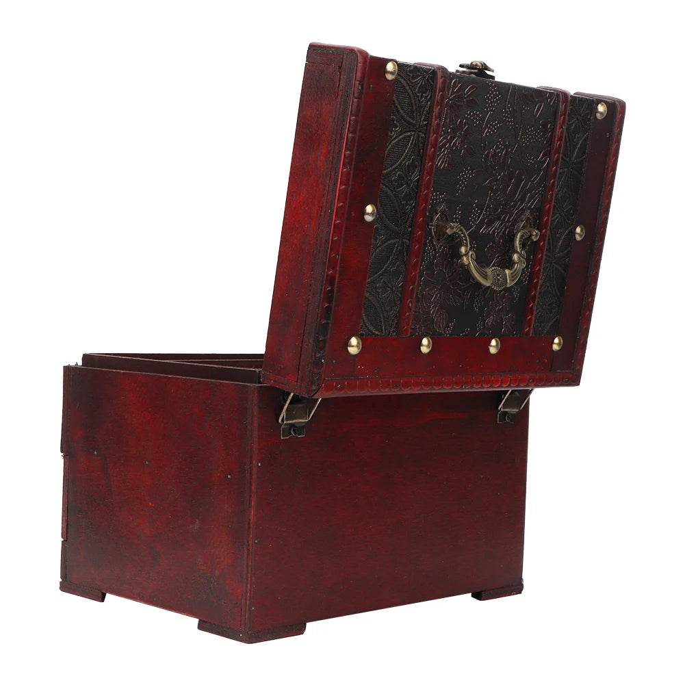 Vintage wooden jewelry box case holder necklace earrings storage organizer with mirror wood - box