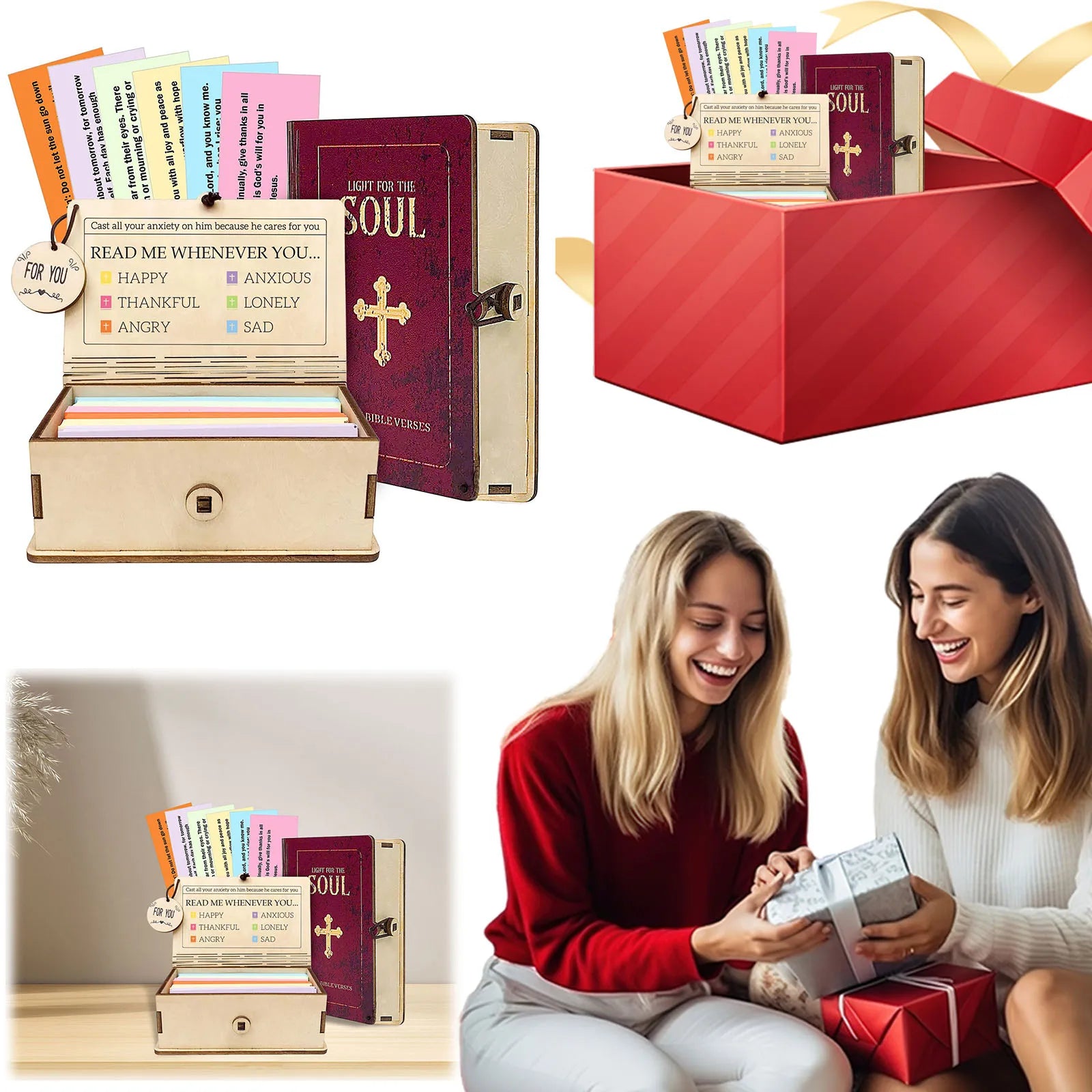 Wooden bible verses box with 150 prayer cards handmade note storage inspirational scriptures for home gathering gift