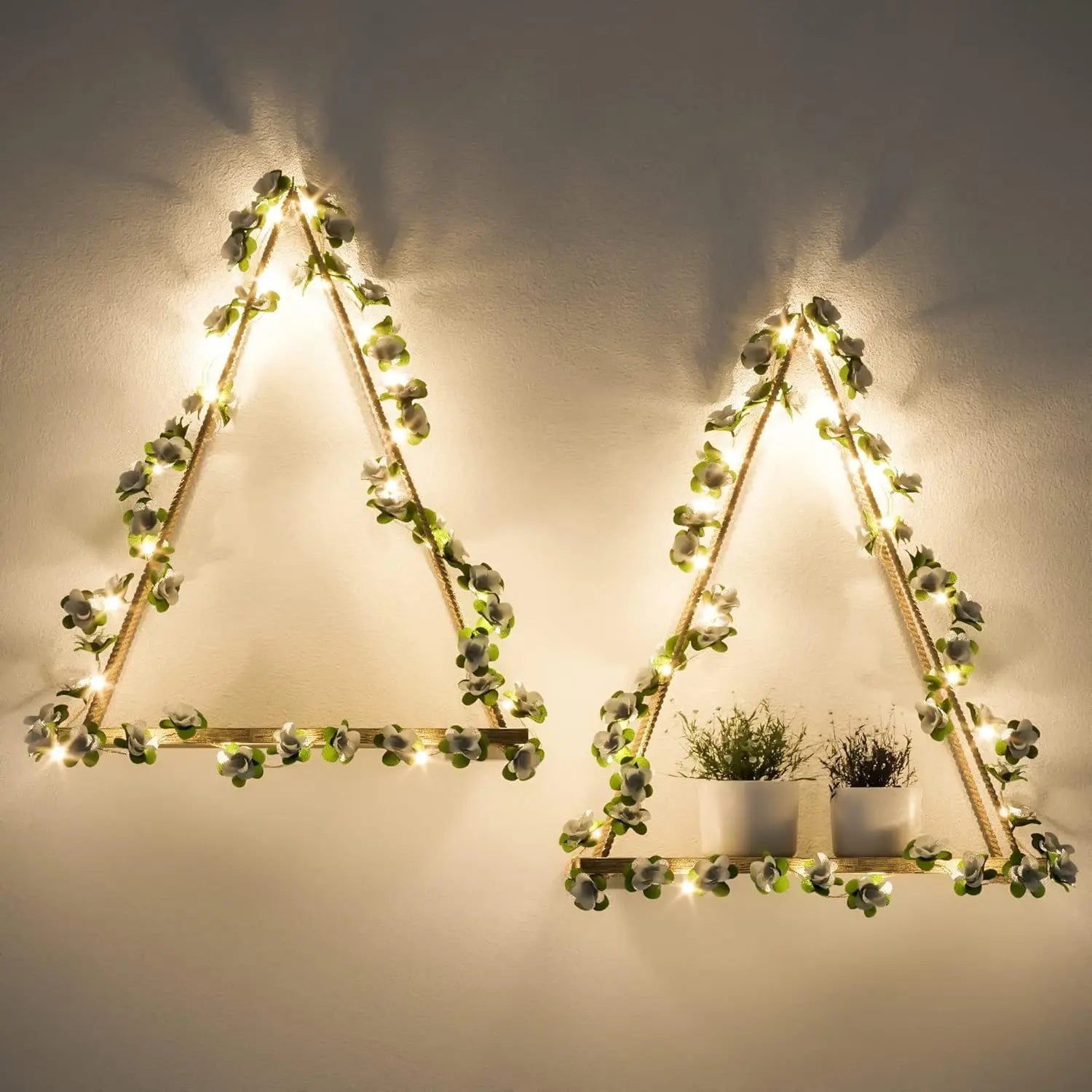 Artificial ivy led-strip wall hanging shelves macrame shelf for bedroom bathroom living room kitchen wood plant shelv