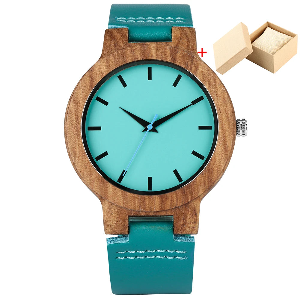 Minimalist scale blue dial quartz wood watches for men women couple styles genuine leather lover’s wristwatches