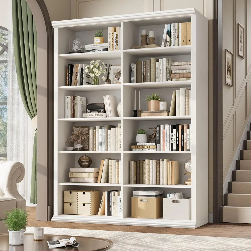 71.8 l *47.2 w wooden bookcase and bookshelf – extra large with double storage elegant design for living room - white
